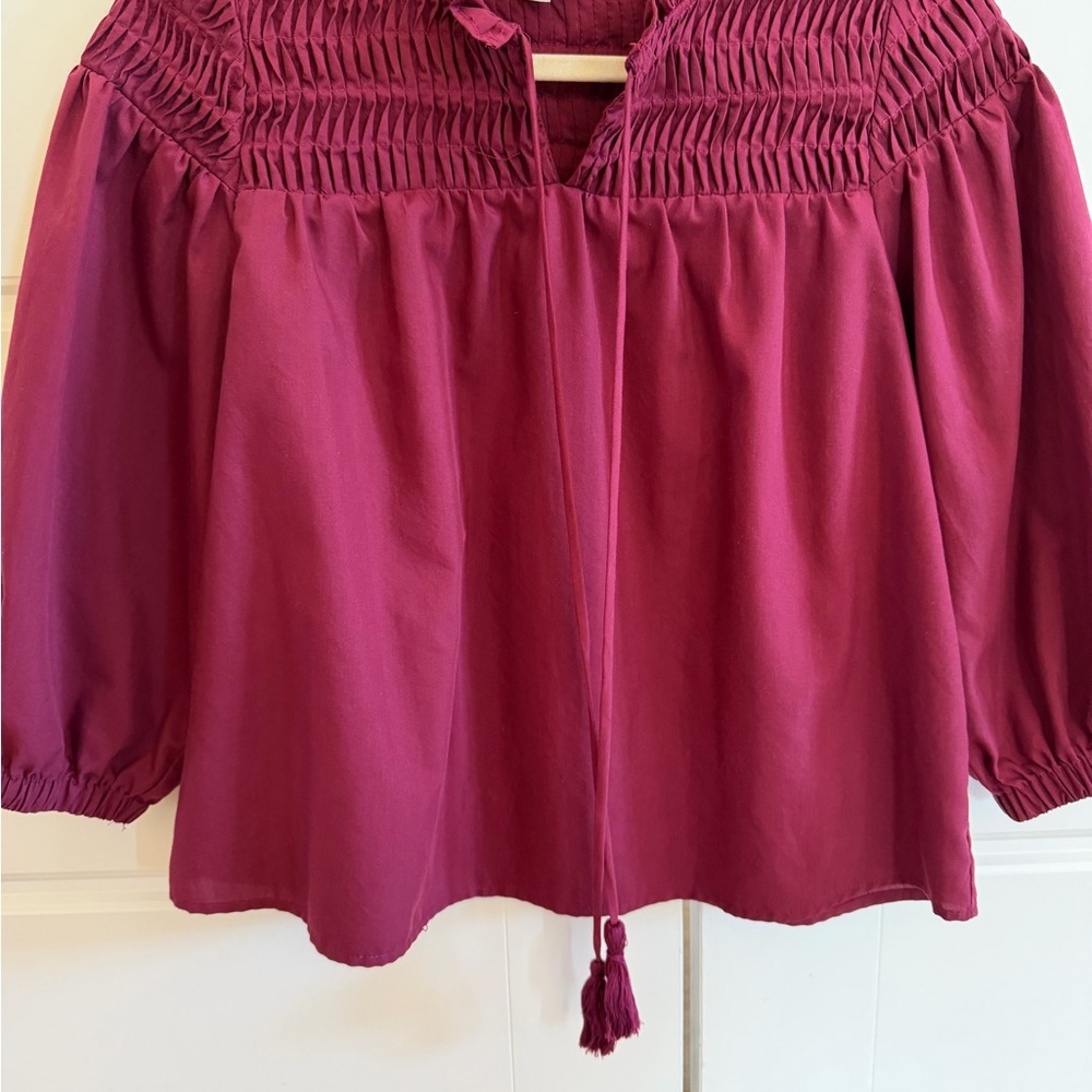 Moodie Smocked Burgundy Blouse